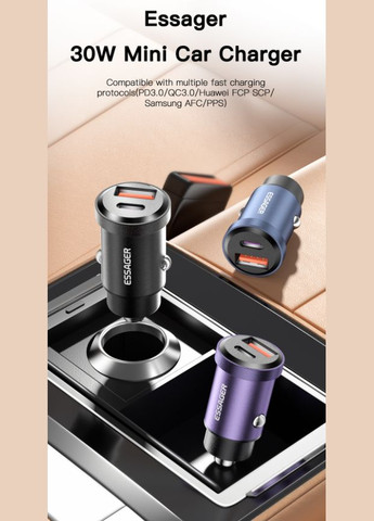 Автомобильное зарядное устройство ES-CC07 30W Dual USB PD+QC3.0 Essager (300370040)