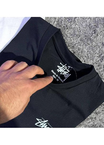 Черная футболка черная с задним и передним красивым принтом, в стиле stussy No Brand