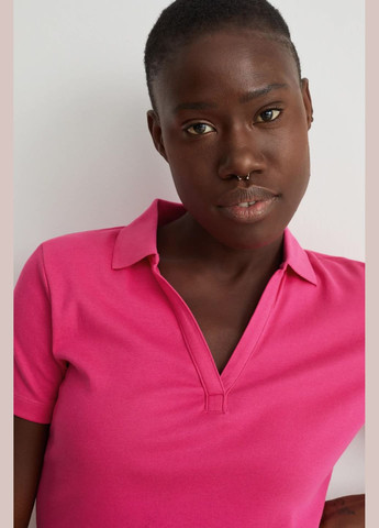 Розовая женская футболка-поло из хлопка C&A однотонная
