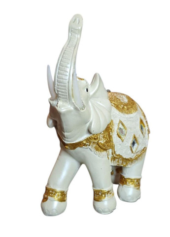 Статуетка фен шуй слон, грошовий слон білий із золотистим No Brand (337176665)