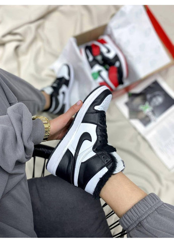 Черные зимние кроссовки мужские nike air jordan retro 1 high black white 3 найк аир джордан No Brand