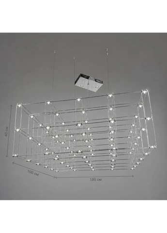 Срібна геометрична люстра у формі паралелепіпеда 100x100x40 см LineF (397588109)