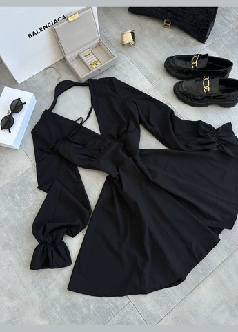 Чорна сукня софт з відкритою спинкою та рукавами No Brand