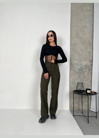 Лонгслів жіночій - кофточка у рубчик з імітацією корсета із сітки JUGO (301580420)