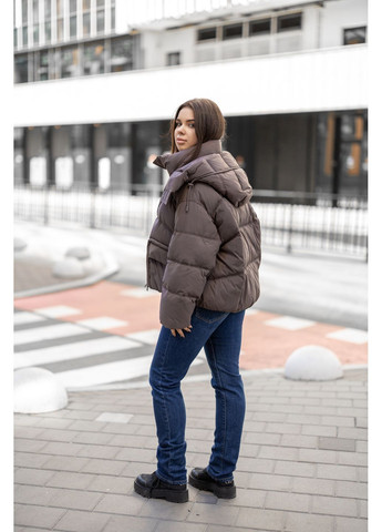 Сіро-бежева зимня жіноча зимова коротка куртка oversize 75362 Towmy