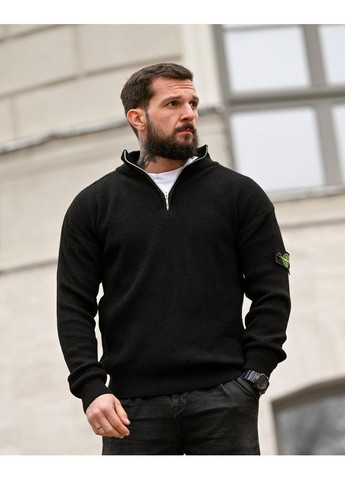 Чорний чоловічий трикотажний светр stone island half-zip (370589564)
