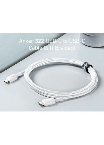 Кабель 322 USB-C to USB-C 1.8m Nylon White (A81F6H21/A81F6G21) Anker (322908133)