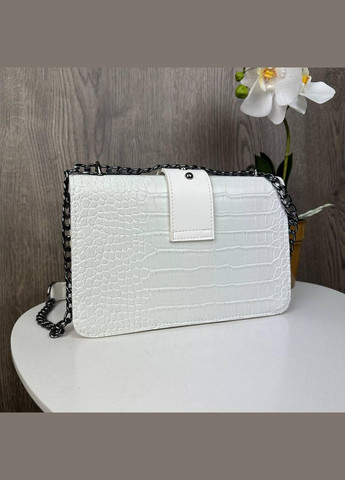 Женская мини сумочка клатч под рептилию с птичками на цепочке Белый No Brand (298997368)