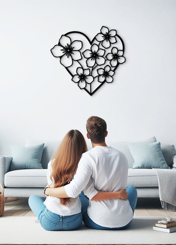 Современная картина на стену в спальню, декоративное панно из дерева "Цветочное сердце", стиль лофт 25х28 см Woodyard (292113024)