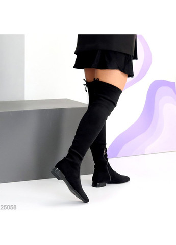 Чорні демісезонні ботфорти Vitro з еластичної еко-замші, каблук 2,5 см No Brand (350612935)