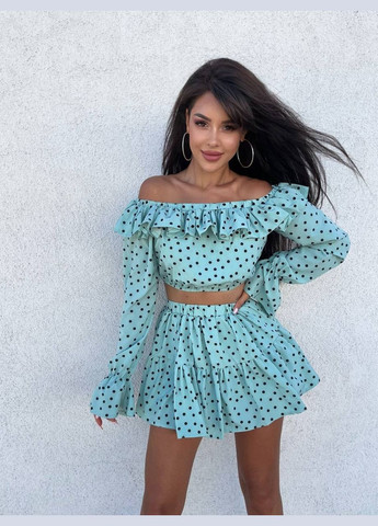 Костюм спідниця-шорти горох з рюшами та топ No Brand (332483569)