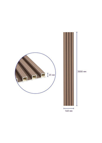 Рейка декоративна WPC стінова 3000х160х23мм Світлий горіх StickerWall-SW-00001853 Sticker Wall (370563856)
