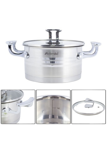 Каструля з кришкою 1,5 л з нержавіючої сталі для приготування їжі для індукції і газу KM-5853 Kamille (371898494)