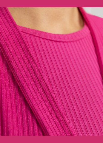 Малинова всесезон піжамний жіночий комплект трійка в рубчик, халат, футболка з шортами малиновий Maybel