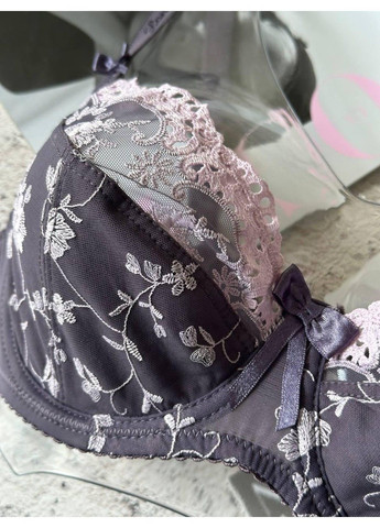 Бузковий мереживний бюстгальтер на третій розмір грудей без поролону сливовий Lanny Mode