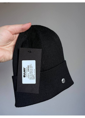 Мужская вязаная черная шапка базовая универсальная модель без подкладки Viking Ellan (364864722)