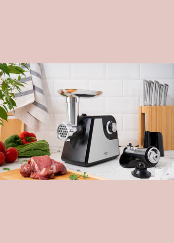 Мясорубка, 1700Вт, продук.1.6кг/мин, 2 решетки + для ковб., кеббе, насадка для томатов, пластик+металл, черно-серебристый Ardesto (314747508)