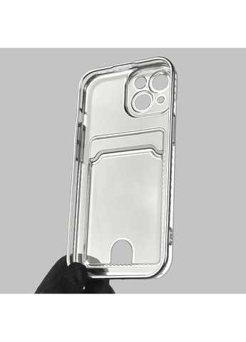 Чехол для iPhone 15 с серебряной окантовкой с карманом для карт на айфон 15 серебряный Apple (366023517)