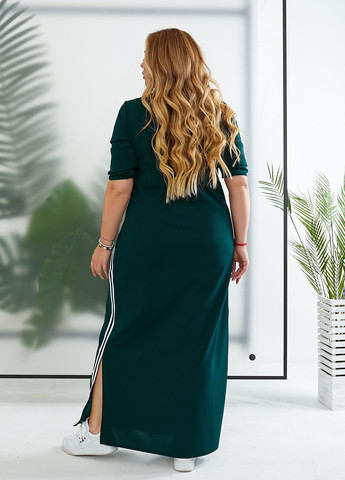 Темно-зелена спортивна, повсякденний, кежуал сукня з лампасами сукня-сорочка, силуетна No Brand однотонна