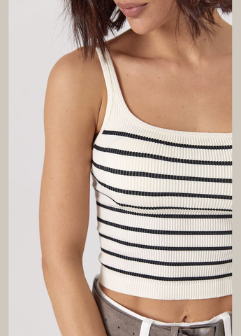 Коротка смугаста майка у рубчик - кремовий Lurex — 324392702