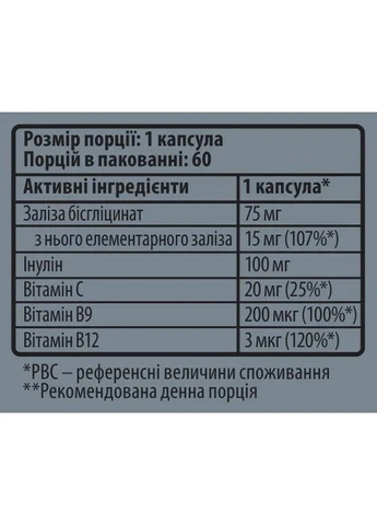 Железо комплекс 4 IRON complex, 60 капсул Sporter (368303005)