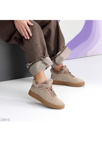 Кросівки Gloria (код 25610) 🤎 Натуральна замша | Зима | Цигейка всередині No Brand темно-бежеві (364185395)