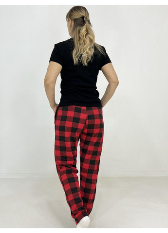 Красная всесезон женский комплект стрейч-кулир (футболка + штаны клетка) no brand 56 красный (40306861-7) Triko