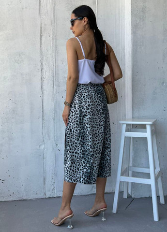 Серая повседневная с анималистичным узором изысканная повседневная легкая летняя медь юбка высокой посадки с анималистическим принтом и вырезом сбоку Tik-Tak