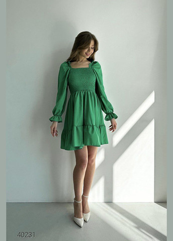 Зеленое повседневный летнее платье с пышной юбкой Liton однотонное