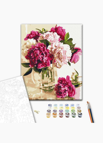 Картины по номерам пиона 40х50 Картина по цифрам на холсте Нежные пионы в стеклянном весе Картины роспись по номерам 51329 Brushme (317028179)