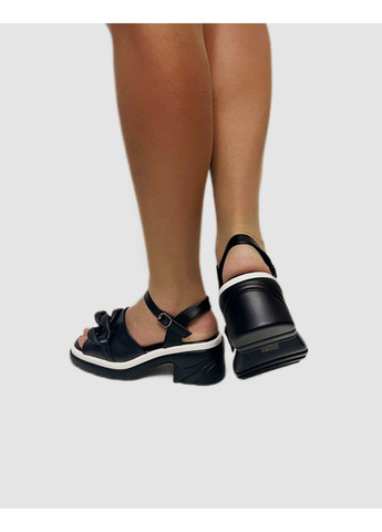 Черные черные босоножки широкая подошва Башили с ремешком с цепочками, на тракторной подошве