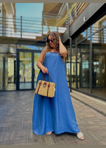 Синя повсякденний лляна сукня максі вільного крою MonCher