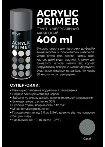 Грунтовка аерозольна акрилова Acrylic сіра 400 мл Biodur (399342507)