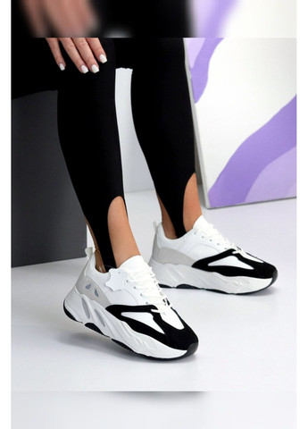 Жіночі стильні білого кольору з чорними акцентами зі шкіри та замші Stilli кросівки білі літо (355336163)