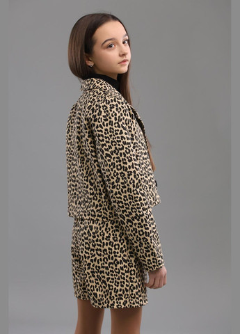 Коричневый демисезонный леопардовый костюм (пиджак, юбка) подростковый юбочный IRmAS