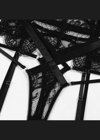 Черный сексуальний и привлекательний комплект белья чокер лиф трусики-стринги пояс гартери Veronica