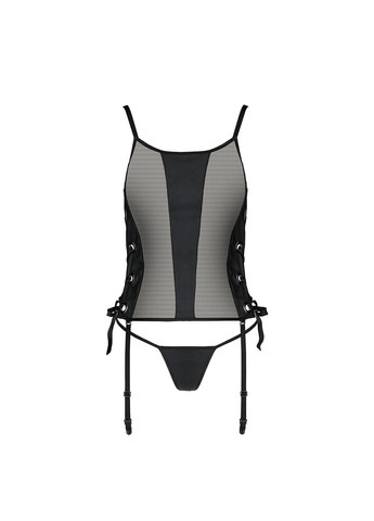 Сітчастий корсет з люверсами і знімними пажами MALWIA CORSET 2XL/3XL black екошкіра, стрінги Passion (369951059)