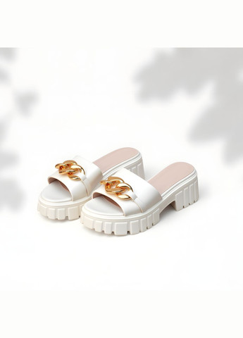 Белые женские элегантные шлепки mengfuna 1402 белые Kanuchun