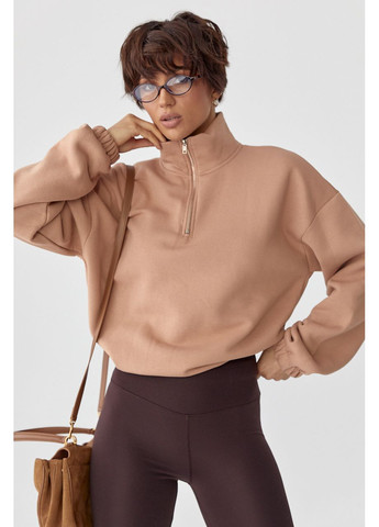 Светло-коричневый однотонный спортивный свитшот с начесом Lurex (366241619)