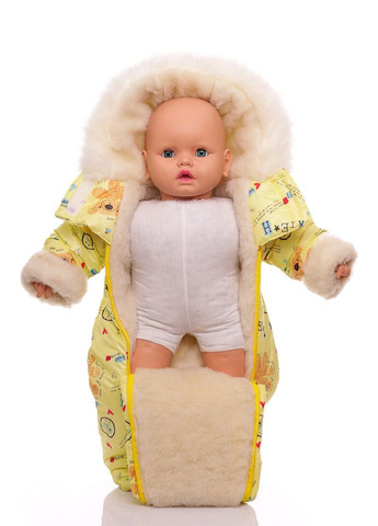 Чоловічок на хутрі з принтом Ведмедик жовтий 74 см (50748) BABYKROHA (315340839)