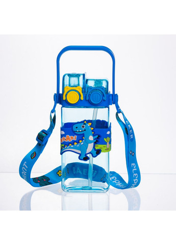 Пляшка для води дитяча з трубочкою 550 мл з ручкою та ремінцем 19 см Синій HP-18-3BL Yiwu (369388049)