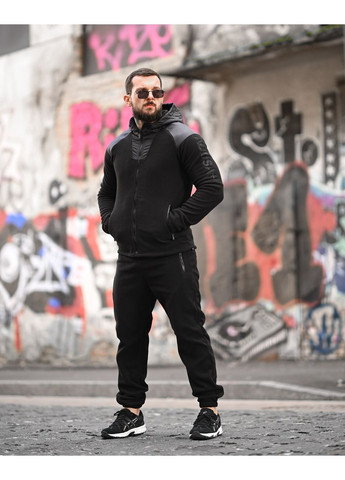 Мужской флисовый спортивный костюм черный осень/зима No Brand (368848772)