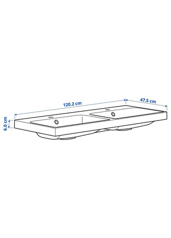 Подвійний умивальник з сифоном ІКЕА BACKSJON 120х48 см (s19516763) IKEA (278405517)