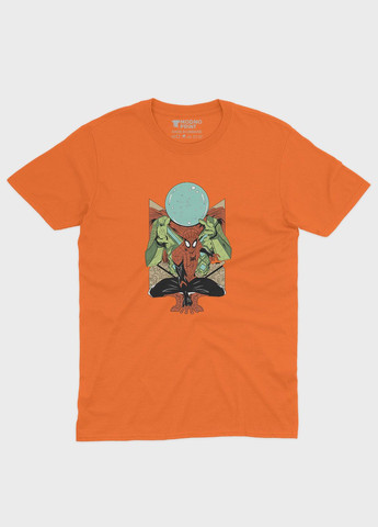 Оранжевая демисезонная футболка для мальчика с принтом супергероя - человек-паук (ts001-1-ora-006-014-020-b) Modno