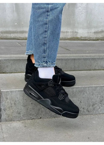 Черные демисезонные кроссовки мужские и женские nike jordan retro 4 black cat | найк джордан ретро 4 черные No Brand