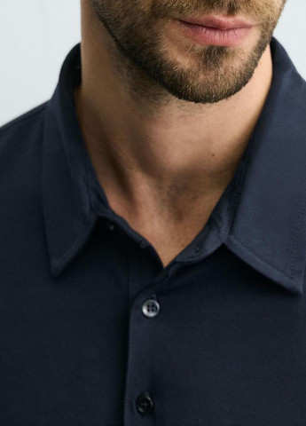 Синяя футболка-поло для мужчин Zara однотонная