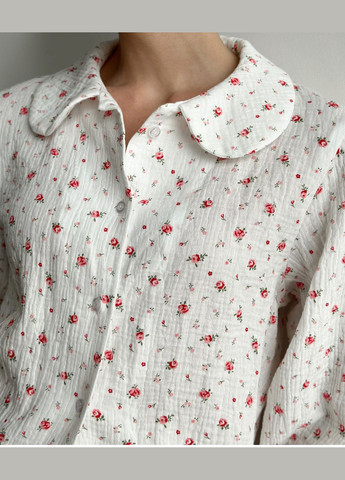 Белая всесезон женская муслиновая пижама цветочный принт (шорты и рубашка) стильная одежда для дома хлопковая пижама женская Twins