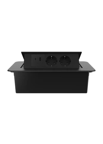 Мебельная тройная розетка чёрная, встраиваемая в столешницу, с USB-A и USB Type-C 36 Вт, выдвижная, с заземлением, плавное Livolo (370971092)