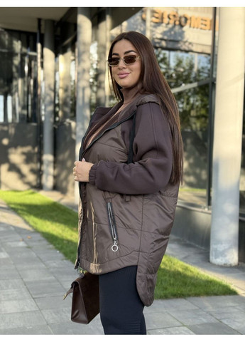 Коричневая демисезонная женская куртка с капюшоном No Brand