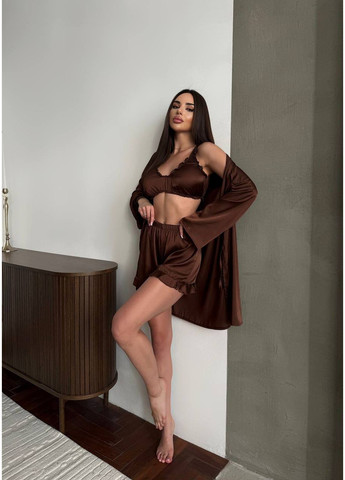 Темно-коричневая всесезон женская пижама тройка FINO Mode